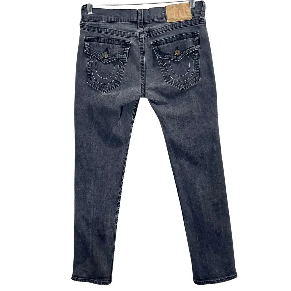 True Religion Rocco Jeans Flap Back Relaxed Skinny Fit Gray Jean Men's Size 34